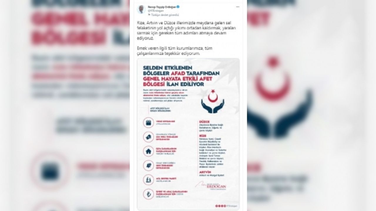 Erdoğan: Rize, Artvin ve Düzce'de gereken adımları atmaya devam ediyoruz