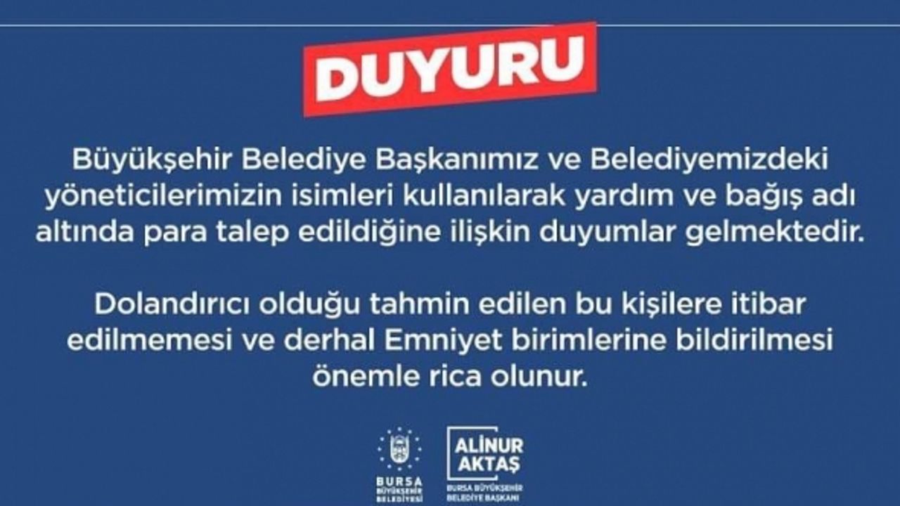 Bursa Büyükşehir Belediyesi’nden uyarı!