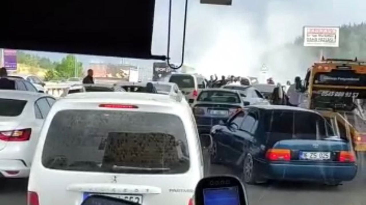Mudanya yolundaki yangın trafiği kilitledi!