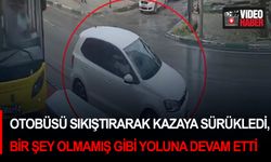 Otobüsü sıkıştırarak kazaya sürükledi, bir şey olmamış gibi yoluna devam etti