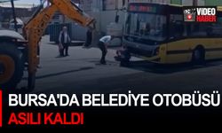 Bursa'da belediye otobüsü asılı kaldı