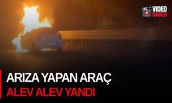 Arıza yapan araç alev alev yandı