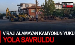 Virajı alamayan kamyonun yükü yola savruldu