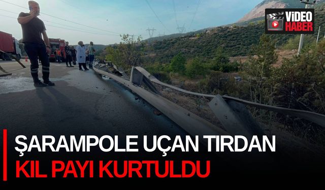 Şarampole uçan tırdan kıl payı kurtuldu