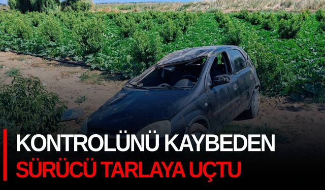 Kontrolünü kaybeden sürücü tarlaya uçtu