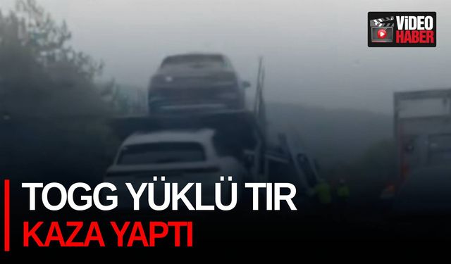 Togg yüklü tır kaza yaptı