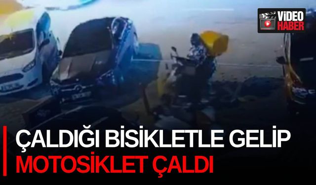 Çaldığı bisikletle gelip motosiklet çaldı